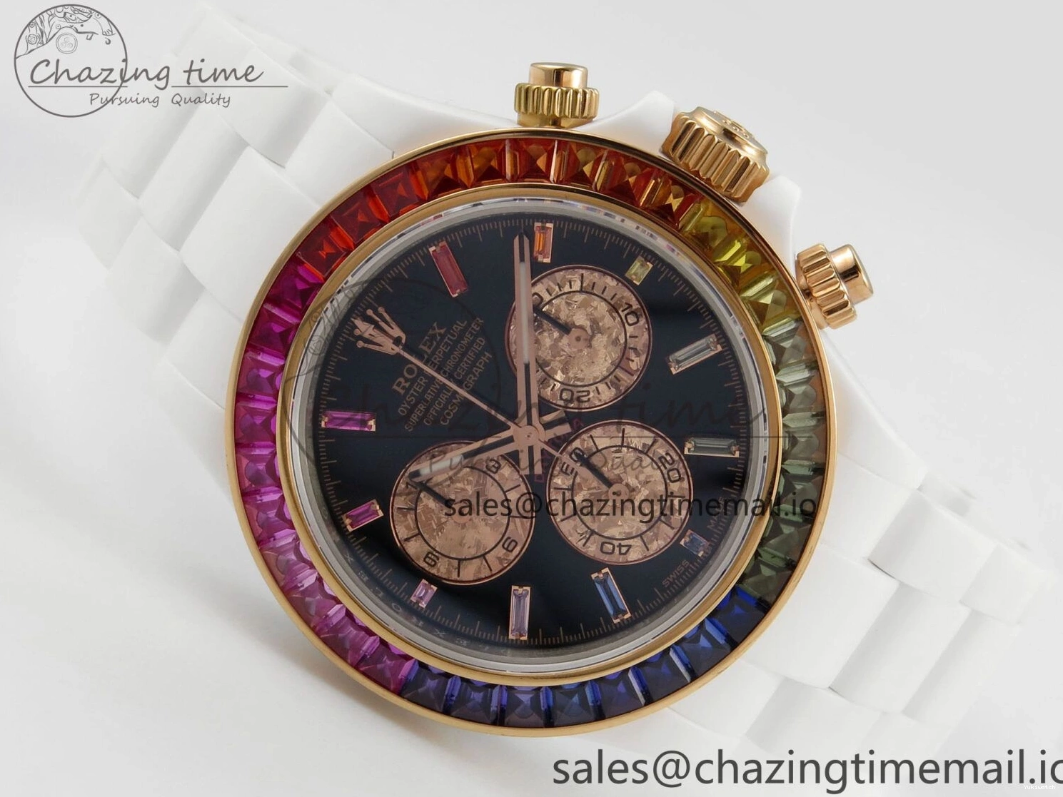 White SONIC Case Black Rainbow Daytona Bezel SA4130 Best and Rainbow Bracelet Dial Edition Ceramic 0113